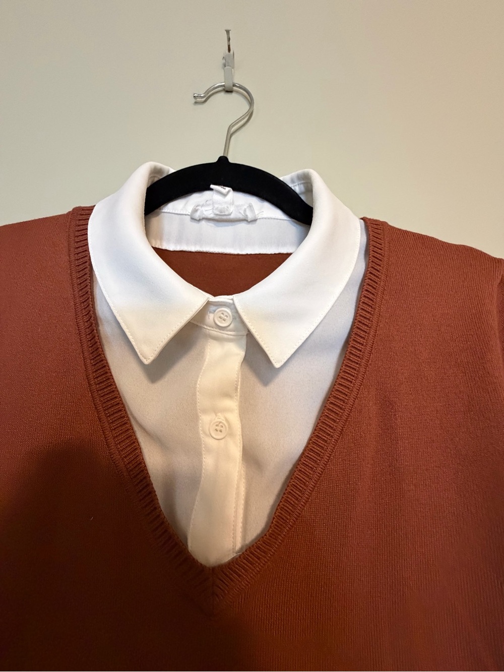 Classic V-Neck Sweater in Rust and cream